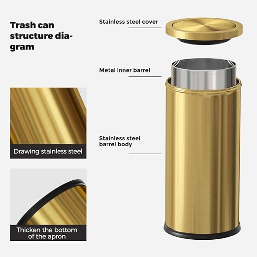 Gold Trash Can, 8 Gallon Trash can with lid,Large Capacity FILP lid Kitchen Trash can for Bathroom,Shopping mall,Elevator gate,Airport, Hotel,Commercial (Gold)