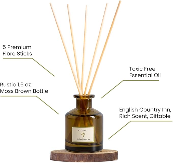 PRISTINE English Country Inn Reed Diffuser for Home | Fresh Blend of Strawberry, Vanilla, Musk Reed Diffuser Set, Oil & Reed Diffuser Sticks | Home & Office Decor | Fragrance