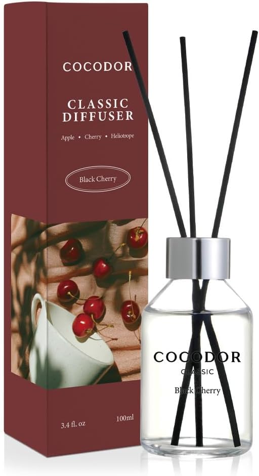 COCODOR Classic Reed Diffuser/Black Cherry/3.4oz(100ml)/1 Pack/Home Fragrance Scent Essential Oil Stick Diffuser for Bedroom Bathroom Home Décor