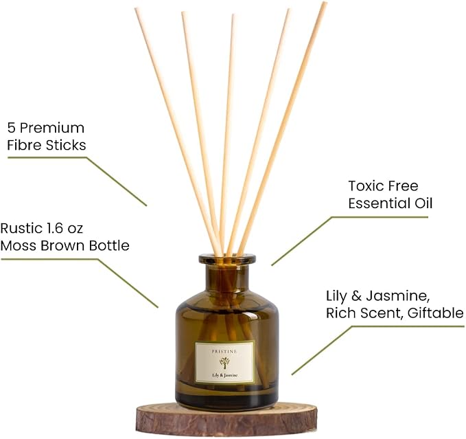 PRISTINE Lily & Jasmine Reed Diffusers for Home & Bathroom | Refreshing Lily of Valley & Jasmine Room Fragrance Reed Diffuser, Oil & Room Diffusers with Reeds Stick Set | Home Fragrance Scent Diffuser