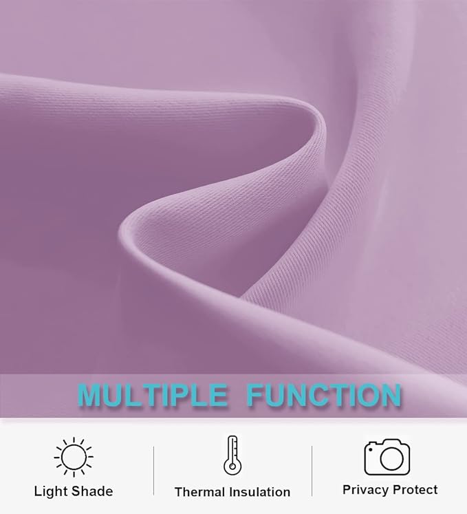 RYB HOME Small Kitchen Curtains, Room Darkening Drapes Energy Efficient Half Window Coverings Heavy Duty Solid Decor for Bedroom Bathroom Dining Room, W42 x L45 inches, Lilac, 2 Panels Set