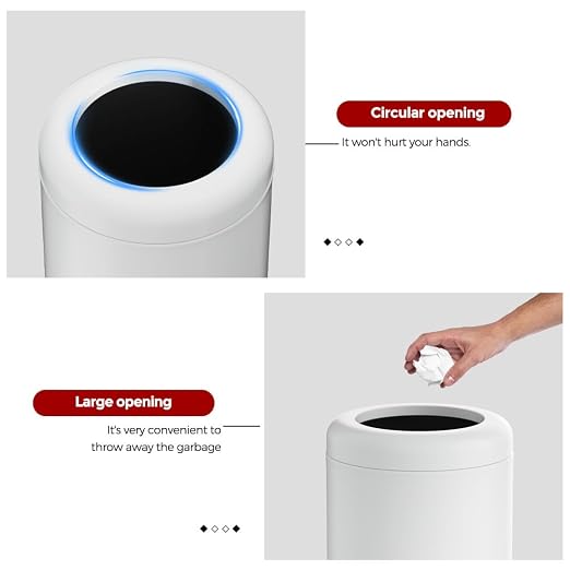 White Bathroom Trash can,10L/2.6GAL, Open Top Wastebasket Bin,Garbage Can for Bathroom,Living Room,Office,Kitchen,Bedroom,Hotel (White)