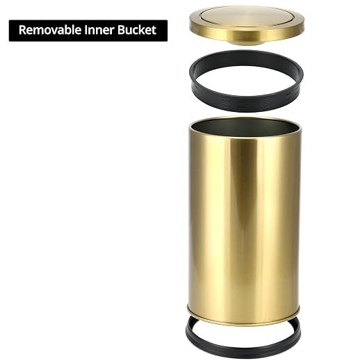 QWORK Antique Gold Trash Can, 2.4 Gallons Stainless Steel, Waterproof, Rustproof with Swing Lid