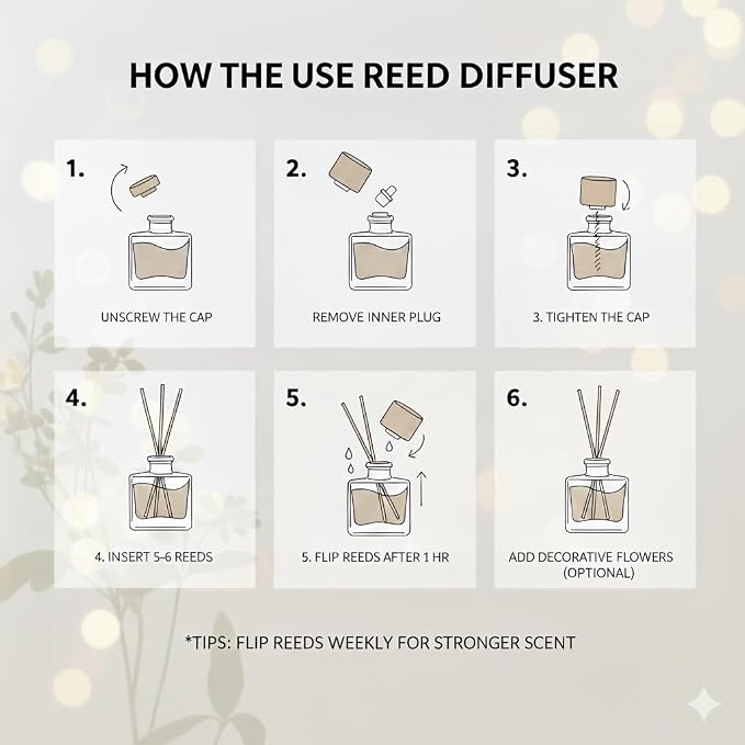 PEANÄK Lavender Reed Diffuser Set - 6.76 fl oz Scented Oil Diffuser with Natural Essential Oils & Sticks for Home, Bathroom & Bedroom Decor - Long-Lasting Aromatherapy Gift