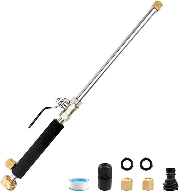 High Pressure Jet Hose Nozzle Attachment Wand, Black | Power Washer Hydro Nozzle, Wand Lance, For Gutter Patio Car Pet Window Glass