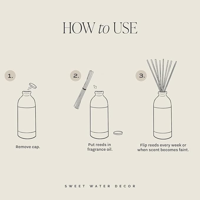 Sweet Water Decor Non-Toxic Cashmere and Vanilla Reed Diffuser Set, Cashmere, Sandalwood, Milky Coconut, Bourbon Vanilla Scented Diffuser for Home, Light Fragrance, Made in the USA, 3.5 FL OZ