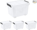 Kiddream 50 Quarts Clear Plastic Latching Boxes with Wheels, Large Storage Bins with Lids Set of 4