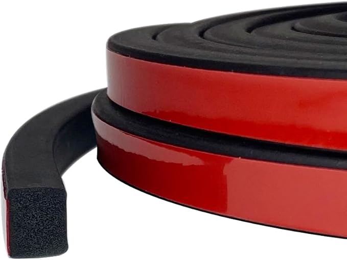 Solid Rectangle Rubber Seal with High Tack Self-Adhesive Tape, EPDM Foam Rubber Weather Stripping for Boat, Auto, RV, Marine, Garage Doors/Window Seal, Black(26Feet)