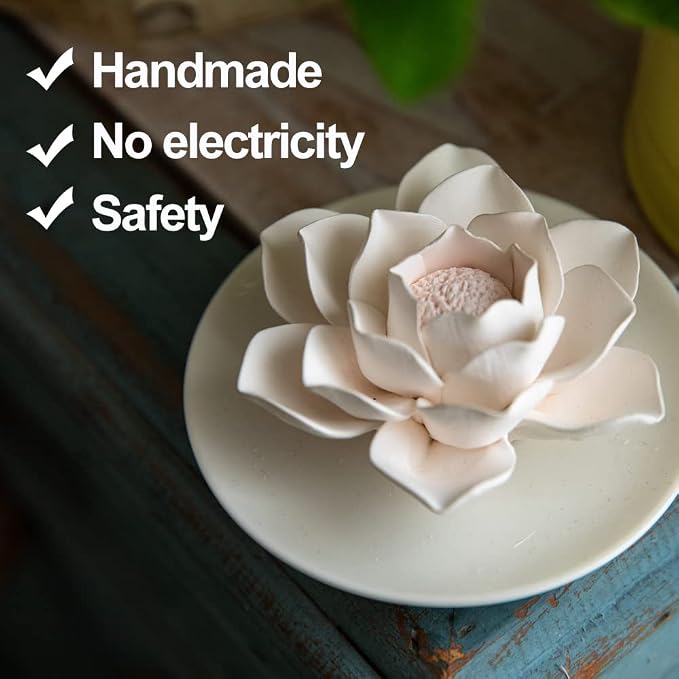 Essential Oil Passive Flower Diffuser -Lotus Flower Porcelain Aromatherapy Diffusers for Small Mini Room, Desk Decorative, Bathroom (Lotus) | Non-electric ceramic diffuser for desks, bathrooms and small rooms