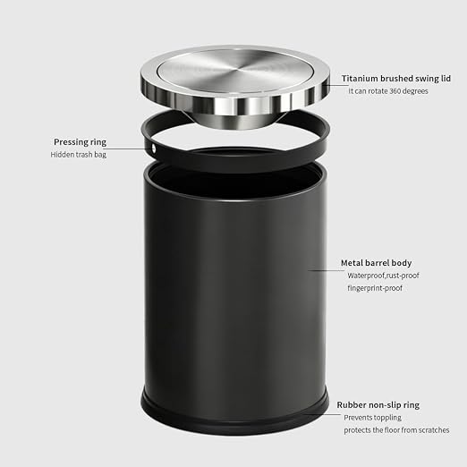 7L/1.8Gal Stainless Steel Trash can,Bathroom Trash can with lid,Small Trash Can with Flipping Lid, Mini Garbage cans for Kitchen，Living Room. Metallic Gold (7L-Black)