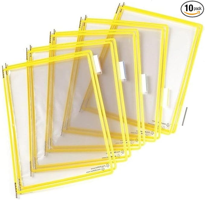 Tarifold Replacement Pivoting Pockets, Letter Size, Yellow, 10 Pack | 10 non-glare wire-reinforced PVC pockets hold 20 letter-size sheets, snap-on index tabs included, top-loading