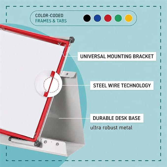 Tarifold Desktop Reference Display System, 40 Pockets, Expandable, Red | 40 double-sided PVC pockets, holds 80 letter-size sheets, sturdy metal base, quick-find indexing, quick and easy to assemble