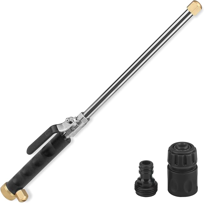 High Pressure Power Washer Wand, Hydro Jet Nozzle for Garden Hose | Watering Sprayer Cleaning Tool, Wand Lance for Gutter Patio Car Pet Window Glass, Black