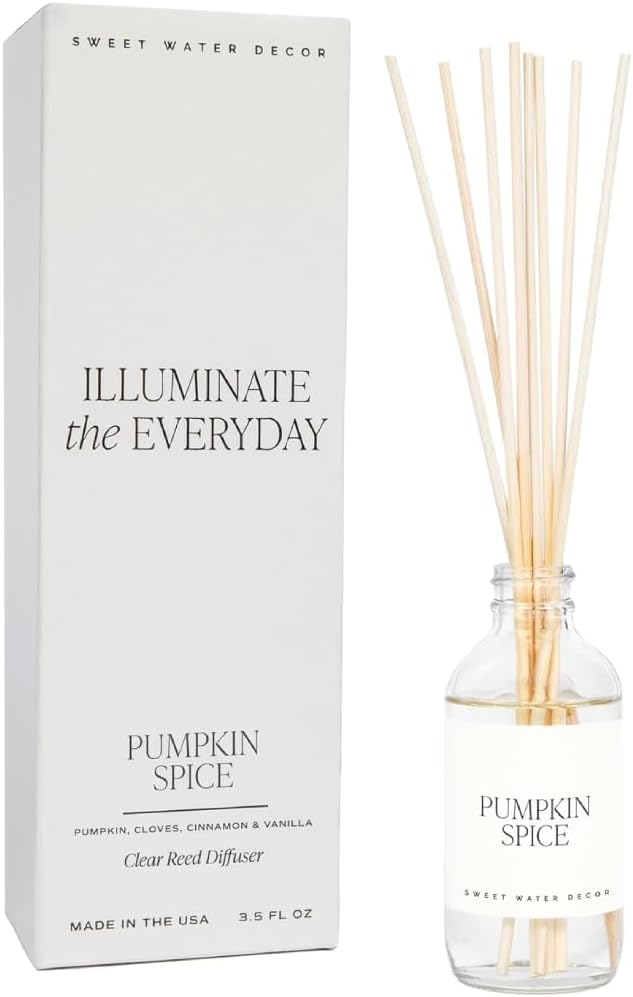 Sweet Water Decor Pumpkin Spice Reed Diffuser Set - Pumpkin, Cloves, Cinnamon, and Vanilla Fall Scented Diffusers - Scent Diffusers for Home, Long Lasting Fragrance, Made in the USA