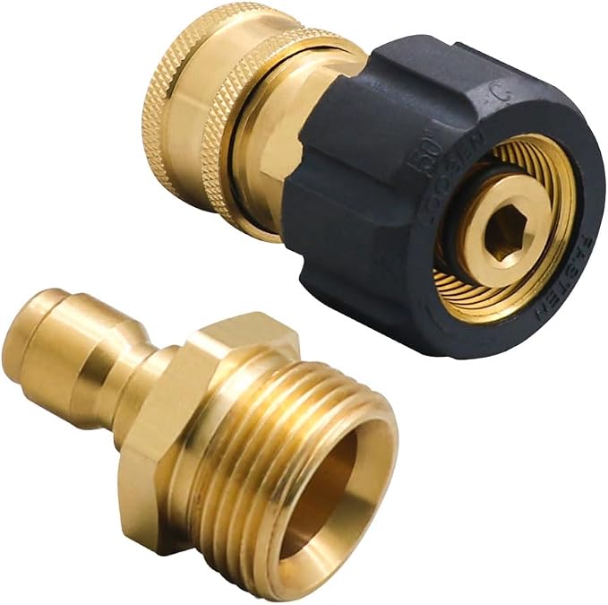 Quick Connect Pressure Washer Adapter Set For Pressure Washer Gun | For Patio Cleaning/Maintaining Outdoor Equipment, M22-14mm Female to 1/4" Socket, Male to 1/4" Plug, Quick Installation,Brass