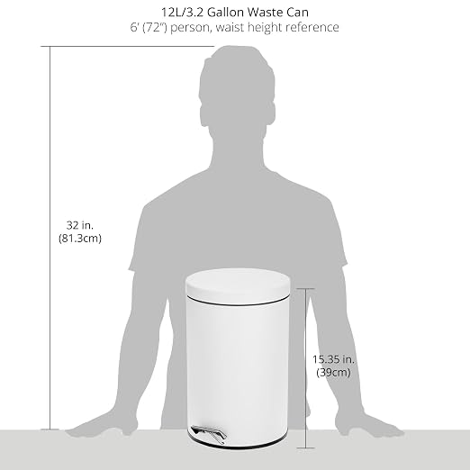 mDesign 3.2 Gallon/12 Liter Round Metal Step Trash Wastebasket, Garbage Container Bin for Bathroom, Powder Room, Bedroom, Kitchen, Craft Room, Office - Removable Liner Bucket - White