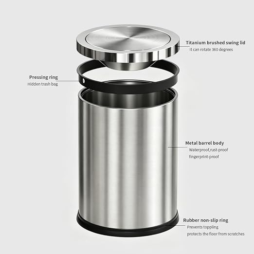 7L/1.8GAL Stainless Steel Trash can,Bathroom Trash can with lid,Small Trash Can with Flipping Lid, Mini Garbage cans for Kitchen，Living Room. Metallic Gold (7L-Silver)