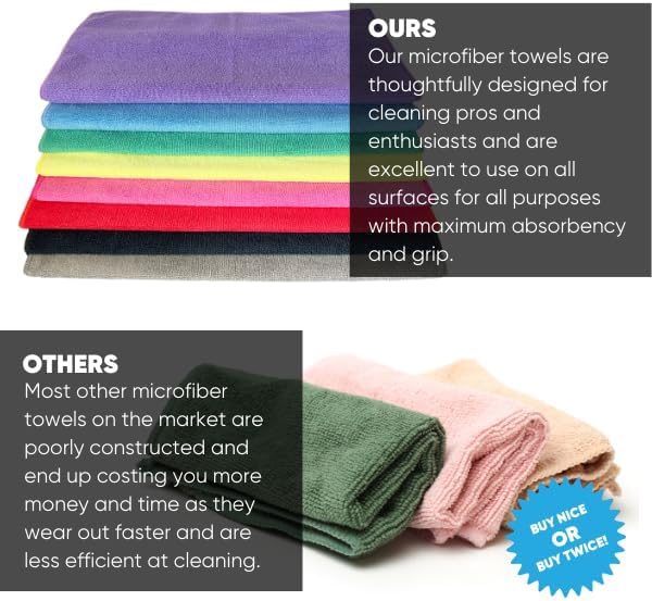 12" x 12" Pro Multi-Surface Microfiber Cleaning Cloths | Black - 12 Pack | Premium Microfiber Towels for Cleaning Glass, Kitchens, Bathrooms, Automotive, Supplies & Products