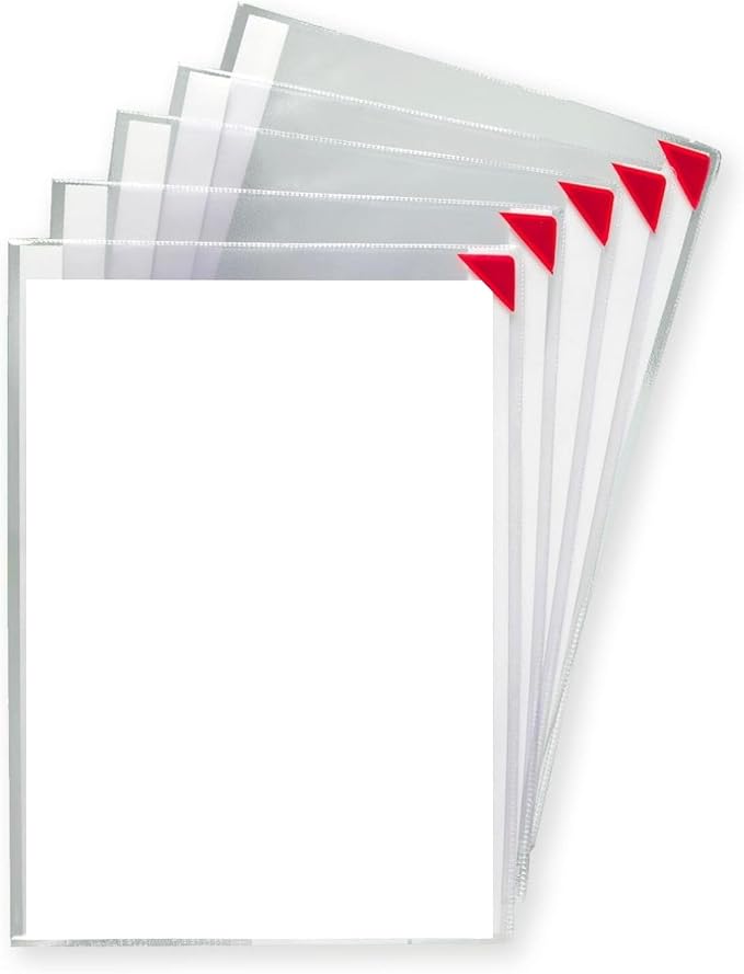 Tarifold Self-Adhesive Sign Holders, Letter Size, 15 Pack | 15 clear PVC holders, repositionable adhesive strips, magnetic corner closure, holds up to 20 letter-size sheets