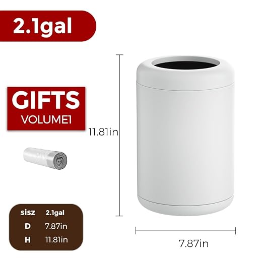 8L/2.1gal Small Bathroom Trash Can，Ceramic White | Open Top,waterproof,metal material,double layer ,for Bedroom,Bathroom,Powder Room,Bedroom,Office