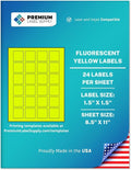 Premium Label Supply Bright Neon Color Fluorescent Sticker Labels - 1.5" x 1.5" Square Labels - (Fluorescent Yellow, 2,400 Labels)