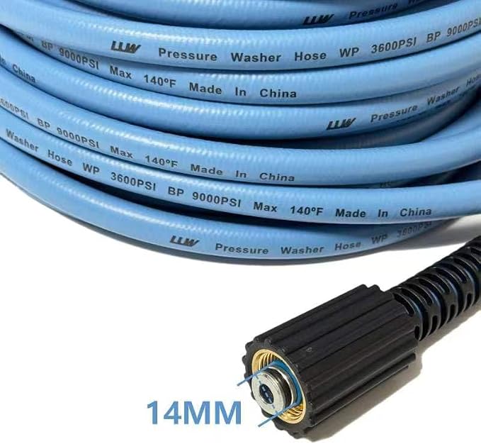 LULUW 25FT 1/4-inch High Pressure Washer Hose,3600PSI M22 14mm Replacement Power Washer Hose for Most Brands, Blue