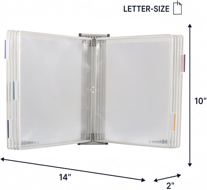 Tarifold Wall Mount Reference System, 10 Pockets, Expandable, White | 10 double-sided PVC pockets hold 20 letter-size sheets, sturdy wall-mount bracket, snap-on index tabs, easy to install