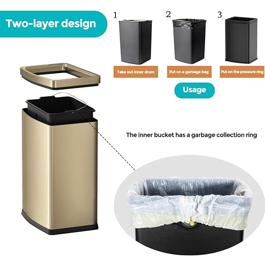 4.7 Gallon/18L Glam Champagne Gold Tarsh Can, Decorative Kitchen Garbage Bin, Commercial Open top Wastebasket for Bathroom Home Hotel Office (18L new Gold)