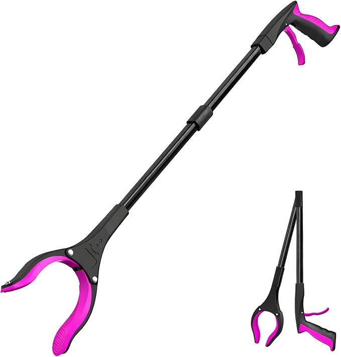 Grabber Reacher Tool - 32” Extra Long Foldable Gripper and Reaching Tool - Heavy Duty Pick Up Stick Grabbers for Seniors, Trash, Surgery Recovery Must Haves Gifts (Black Purple)