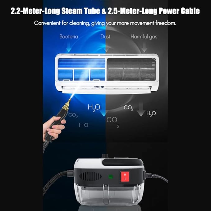 2500W Portable Handheld Steam Cleaner, High Temperature Pressurized Steam Cleaning Machine with Brush Heads for Kitchen Furniture Bathroom Car, US Plug 110V (Red)