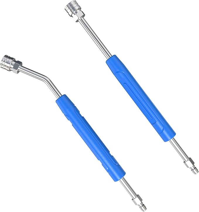 17 Inch Pressure Washer Extension Wand, 4000 PSI Stainless Steel | Power Washer Lance with Non-Slip Grip, 30° Curved & Straight Wand Set, 1/4" Quick Connect Car Wash Wand, 2 Pack