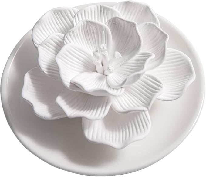 Essential Oil Passive Flower Diffuser -Non-Electric Porcelain Aromatherapy Diffusers for Small Mini Room, Desk Decorative, Bathroom (Hibiscus) | Non-electric ceramic diffuser for desks, bathrooms and small rooms