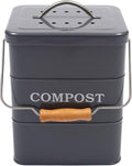 Compost Bin Kitchen Countertop Indoor Compost Pail Bucket, Great for Food Scraps, Carbon Steel, Handles, Gray, 1 Gallon - Includes Charcoal Filter