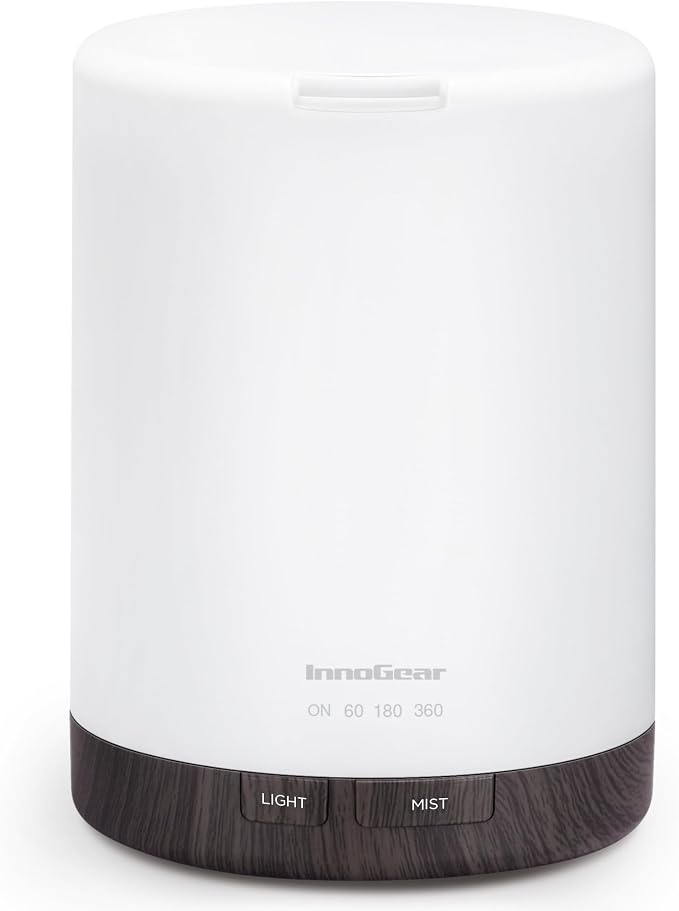InnoGear 300ml Essential Oil Diffuser for Home Scent Humidifier, Brown | Aromatherapy, Cool Mist Humidifier, Ultrasonic, Large Room, Run up to 10hrs, Waterless Auto Off, 7 LED Lights, Quiet