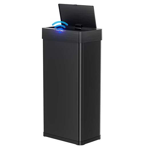 TLSUNNY 18.5 Gallon Motion Sensor Trash Can,Touchless Automatic Garbage Can,Brushed Stainless Steel Smart Bin,with Bag Holder,Soft Close Lid,for Kitchen,Office,RV,Bedroom,Living Room (Black, 70L)