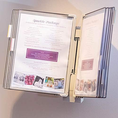 Tarifold Wall Mount Reference System, 10 Pockets, Expandable, Gray | 10 double-sided PVC pockets hold 20 letter-size sheets, sturdy wall-mount bracket, snap-on index tabs, easy to install