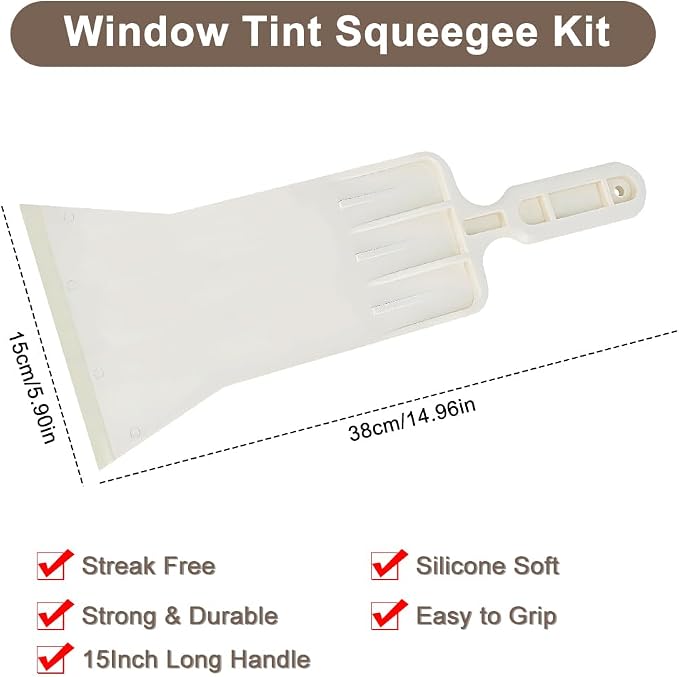 Abnaok Tools Long Handle Auto Bulldozer Squeegee for Window Tint Film Installing Car Vinyl Wraps Window and Glass Cleaning (White)