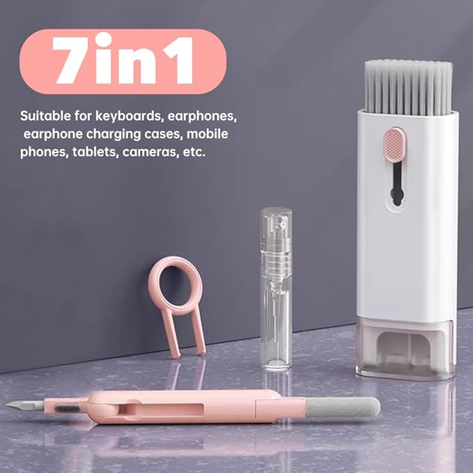 7 in 1 Laptop Cleaning Kit Keyboard Cleaner,Computer Screen Cleaning Brush Tool,Computer Tools Kit Corner Gap Duster Keycap Puller(Color:Pink)