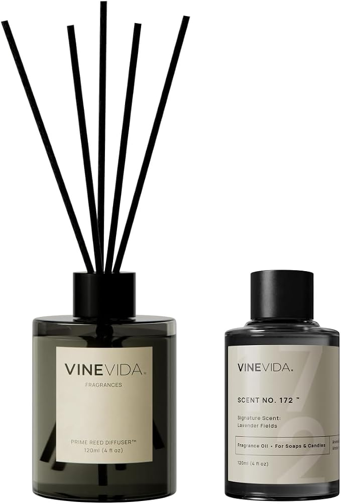 VINEVIDA | Lavender Fields | Reed Diffuser for Home & Bathroom | Long-Lasting Scent Sticks Set | Oil Stick Diffuser | Bathroom Scent