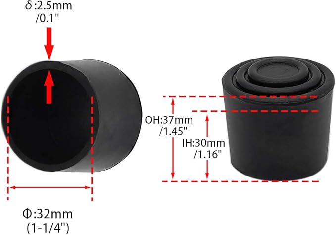 Flyshop Furniture Table Covers Non-Slip Durable Rubber Leg Tips Chair Leg Caps Floor Protector Round Black 4PCS Size 32mm, 1-1/4"