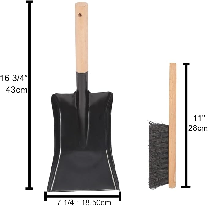 Coal Shovel and Hearth Brush Set Made of Natural Wood and Coco Bristles, Hearth Tidy Set, Fireplace Shovel and Brush, Fireplace Tool Set, Metal Brush Pan Set, Fireplace Tools, Firepit Tools