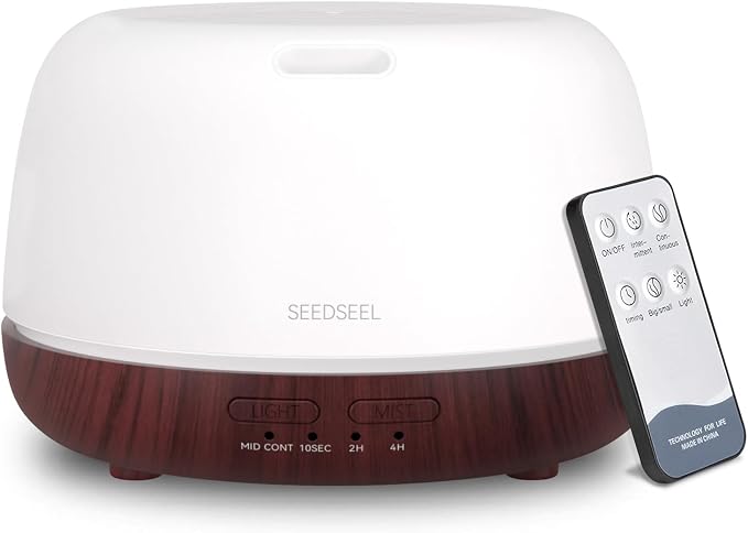 SEEDSEEL 300ML Essential Oil Diffuser,Aromatherapy Diffuser with Remote Control, 7-Color LED Light and 4 Timers,Quiet Auto-Off for Bedroom, Home,Office