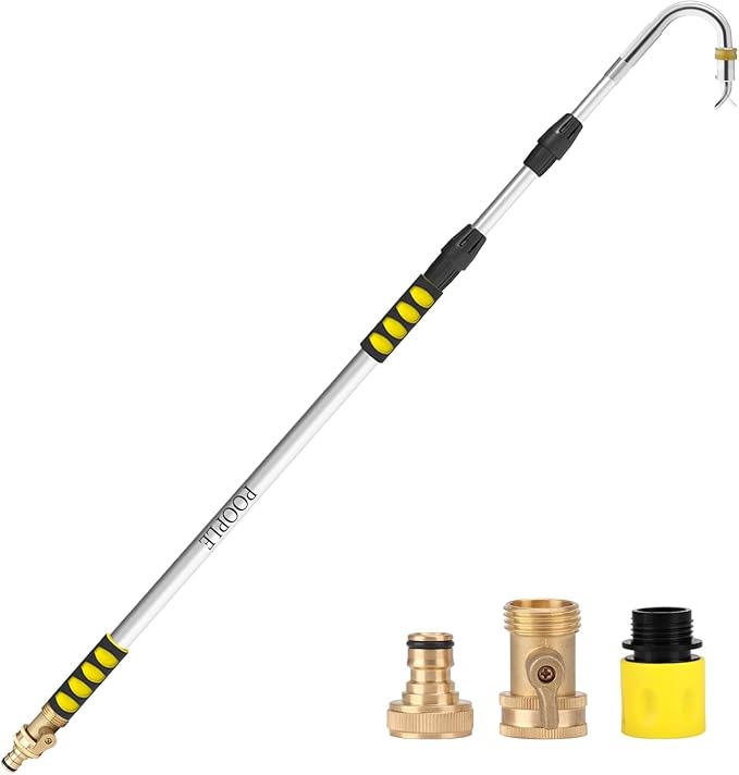 Gutter Cleaning Tools from The Ground, 20FT Reach Telescoping Gutter Cleaner Tool, Rain Gutters Cleaning Wand with 360° Metal Head, Gutters Cleaner Hose Attachment & Connection Adapter