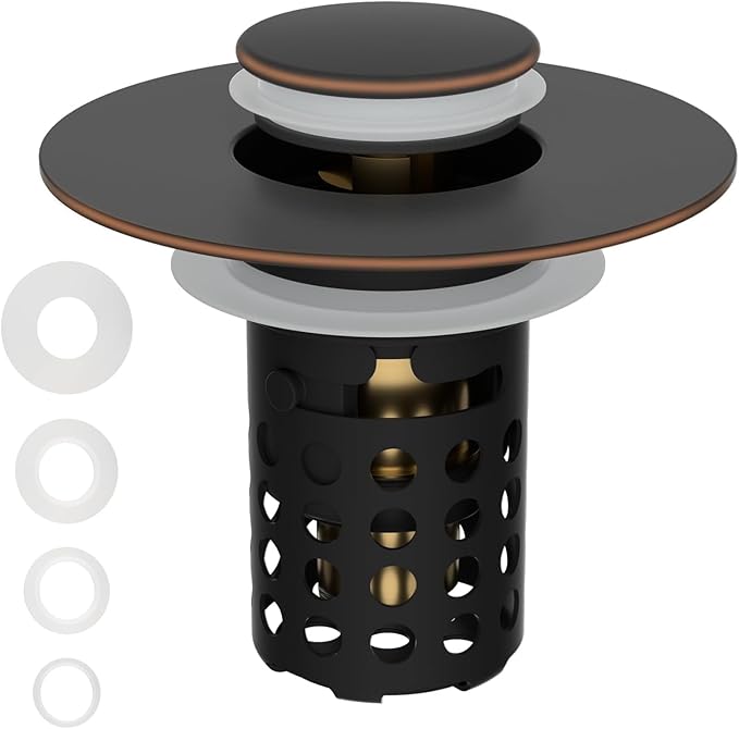 Universal Bathroom Sink Drain Strainer Hair Catcher, Oil Rubbed Bronze | Upgraded with Removable Stainless Steel Filter Basket, 3 in 1 Pop Up Sink Stopper for 1.1''~2.36'' Sink Basin Hole
