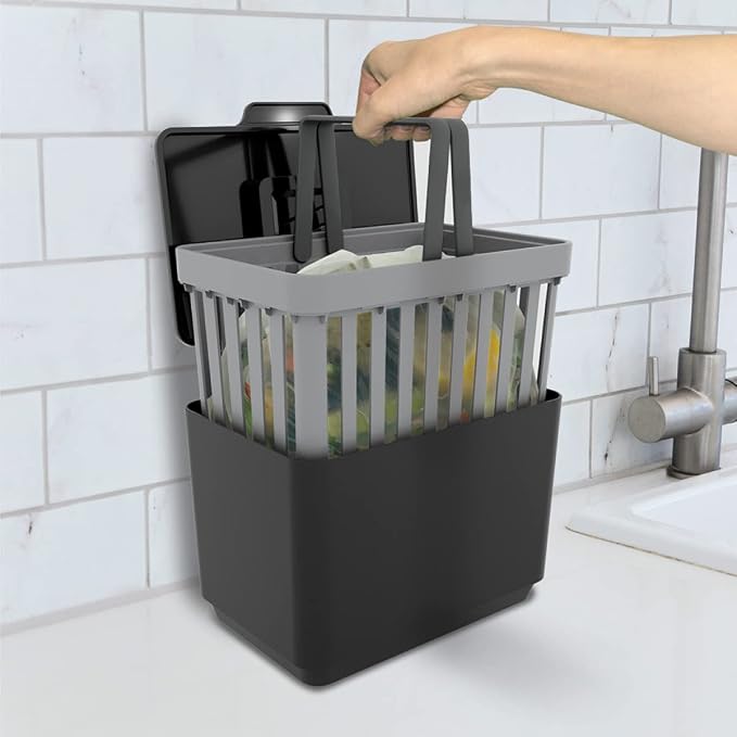 GLAD Compost Bin for Kitchen, 1.5 Gallon | Plastic Container with Removable Inner Basket, Bag Storage Holder, and Carbon Odor Blocking Filters, Gray