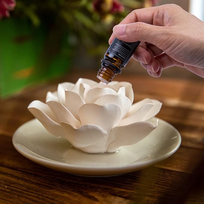 Essential Oil Passive Flower Diffuser -Lotus Flower Porcelain Aromatherapy Diffusers for Small Mini Room, Desk Decorative, Bathroom (Lotus) | Non-electric ceramic diffuser for desks, bathrooms and small rooms