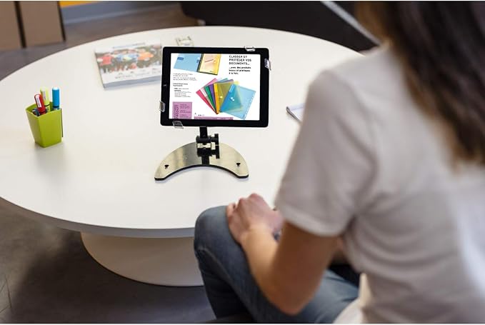 Tarifold X-tend Desktop Tablet Holder, Fits 7-10 Inch Tablets, Black | Fits 7-10 inch tablets, 360-degree rotating holder, locking cap screws, secure transparent corners, durable metal base
