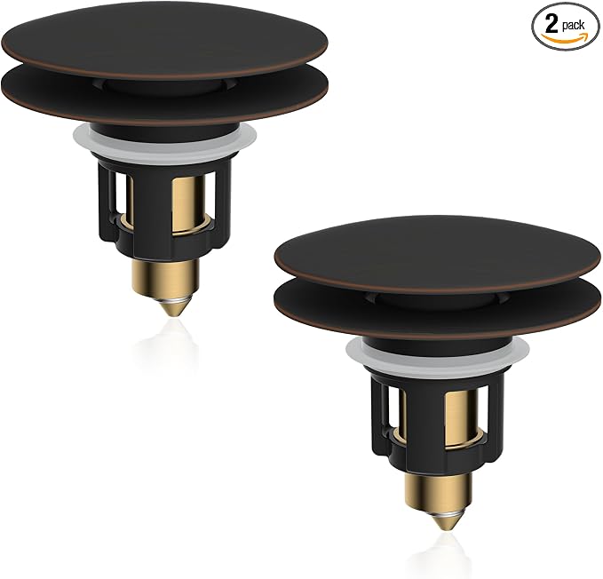 2 PCS Universal Metal Bathroom Sink Stopper Hair Catcher, Oil-Rubbed Bronze | Pop-Up Sink Drain Strainer with Detachable Filter, Drain Plug Fits 1.1"-2.36" US Basin, Large Cover Cap, Brass Bounce Core