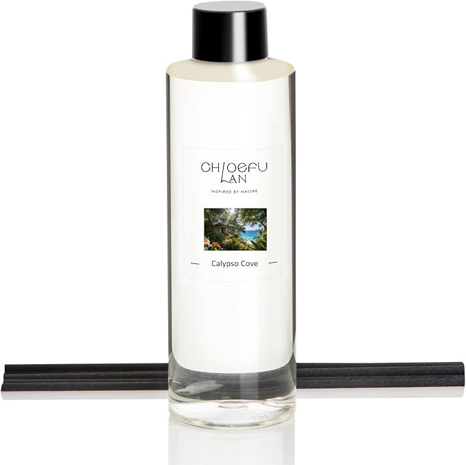 Chloefu LAN Calypso Cove Reéd Diffuser Refill 200ml/6.76 fl oz, Natural Essential Scented Oil, Best for Aromatherapy, SPA and Home, 0% Alcohol, Free Set of Sticks