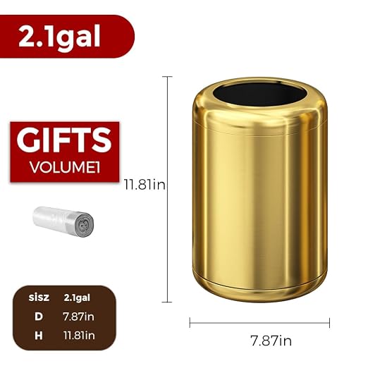 8L/2.1gal Brass Gold Bathroom Trash Can,Stinless Steel | Small Bathroom Garbage Can,Brushed Trash Can,double layer,open top, for Bathroom,Powder Room,Bedroom,Office